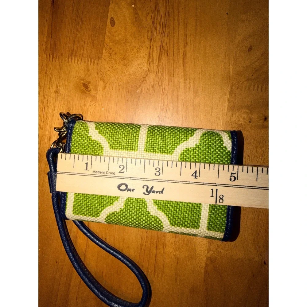 Spartina 449 Green Trellis Canvas Wristlet Wallet Navy‎ Blue Phone Case Trim